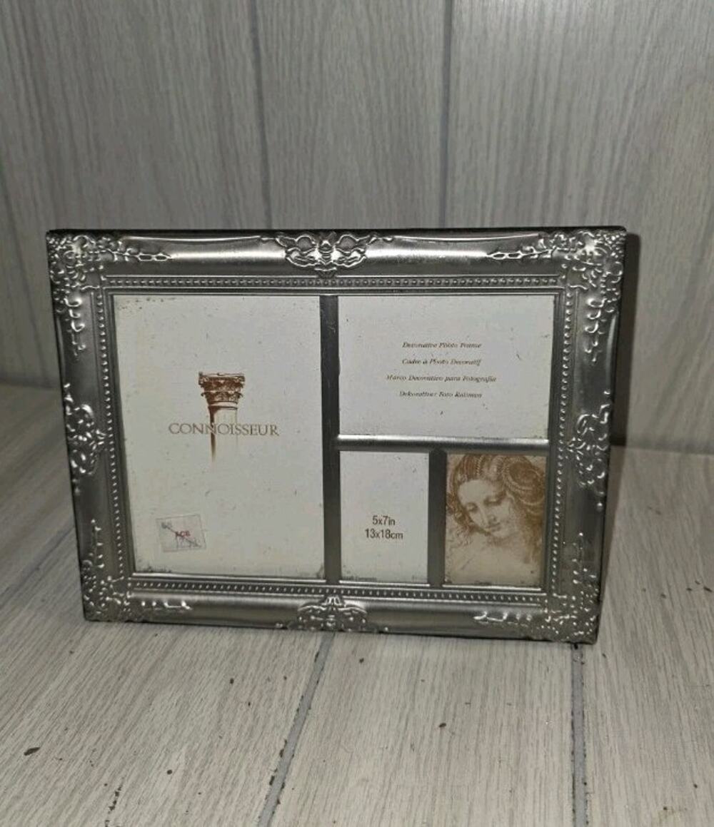 Vtg Connoisseur 4 Photo Picture Frame Silver Black Velvet Easle Back Embossed